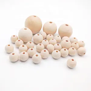 Charm Bracelet Cheap Wholesale Baby Toy Natural Unfinished Wooden Bead 8-20mm Natural Ball Wood Spacer Beads