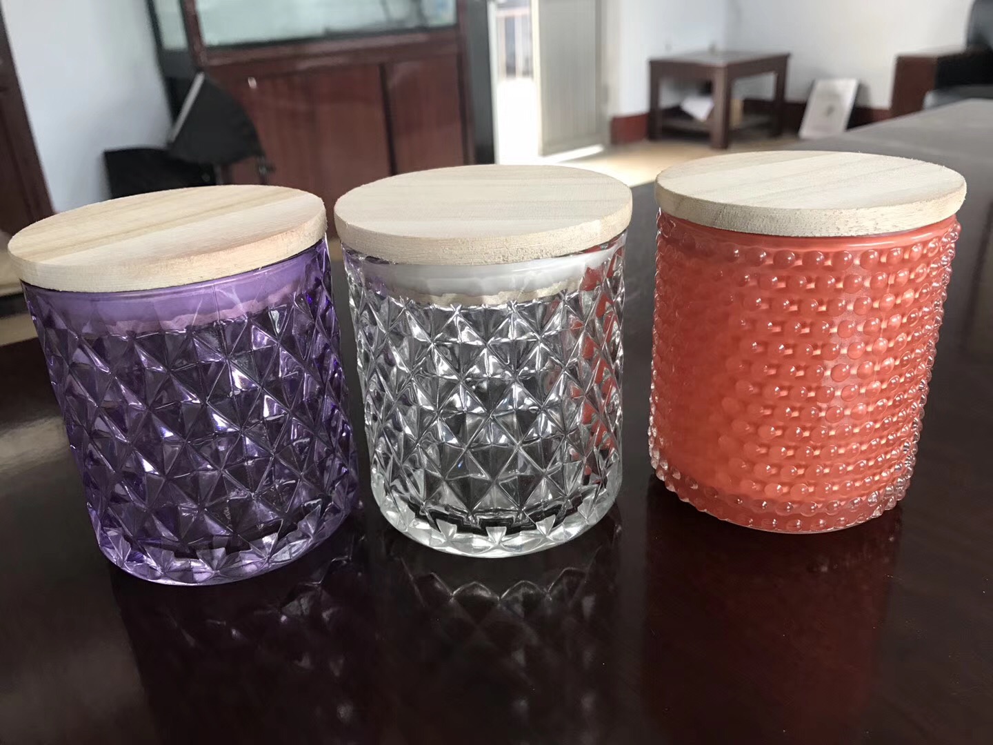 Home Decor new design embossed glass candle jar glass candle holder
