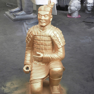 골동품 중국 정원 골드 청동 무릎 꿇기 궁수 풀 사이즈 시안 테라코타 전사 동상 조각 - Product Image 1