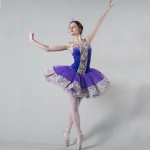 Gaun Tutu Rok Tutu Ungu Romantis Gadis, Gaun Pesta Klasik Balet