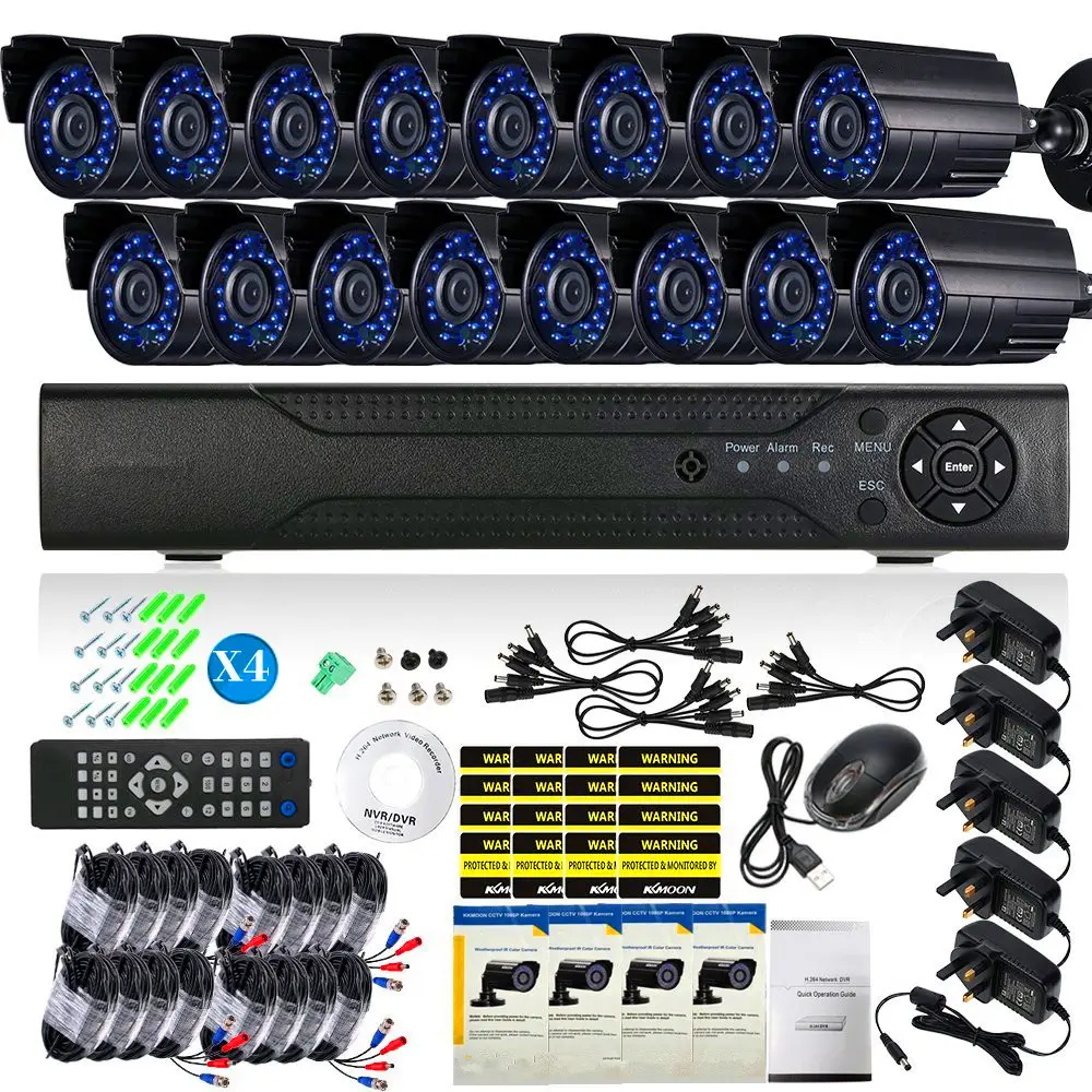 מעקב אבטחת מערכת 16 ערוץ העצמאי H.264 DVR 16pcs CCTV יום/לילה מצלמה