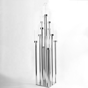 120cm Tall 10 Arms Square Base Gold Candlesticks Wedding Floor <strong>Candelabra</strong> With Hurricanes on the Top Candelabros De Metal - Product Image 6