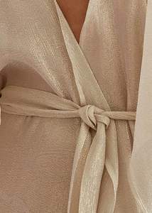 Gaun Maxi Slip Satin Champagne Fashion Wanita dengan Kerah V Dalam Asimetris untuk Malam Hari - Product Image 5