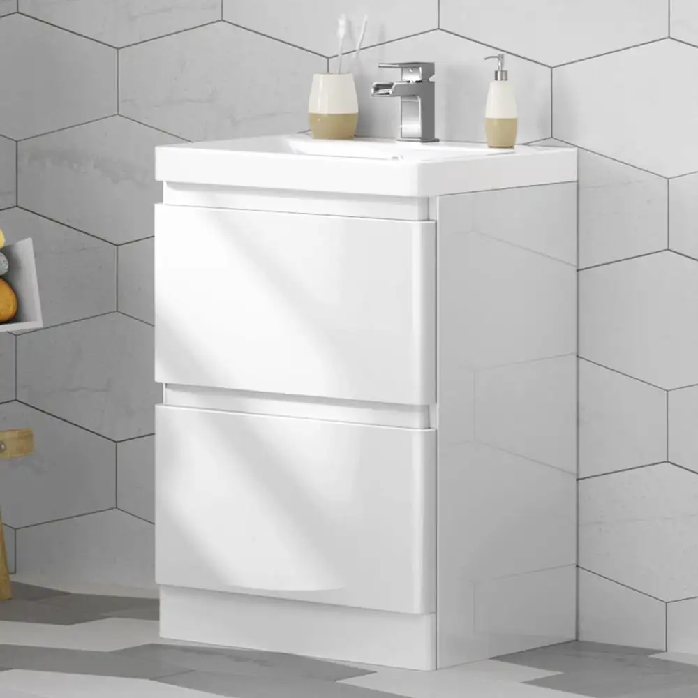 600 Mm Wit Vanity Sink Unit Keramische Wastafel Badkamer Lade Opslag Meubels Badkamer Wastafelmeubel
