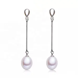 High quality silver 925 sterling long dangle vintage pearl drop earring