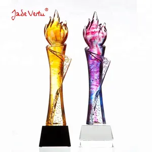 Jadevertu Hot sale pate de verre art glass crystal flame trophy candlelight trophy award decoration