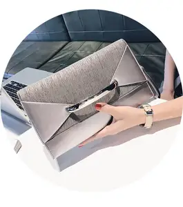 Baratas Bolsas De Couro PU Sling Clutch Bag Women Silver Luxury Handbag Evening Bags