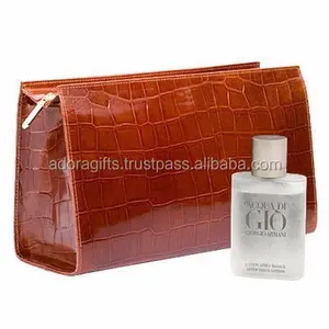 Crocodile Leather Pattern Genuine Leather Cosmetic Bag / Real Leather Cosmetic Bag / Wholesale Ladies Cosmetic Bag