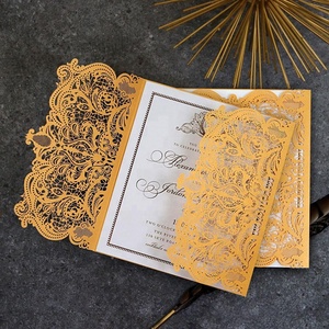 Invitations de mariage personnalisées <span class=keywords><strong>en</strong></span> <span class=keywords><strong>ligne</strong></span>, design monogramme de luxe, or pâle, découpées au laser, cartes d'invitation d'<span class=keywords><strong>anniversaire</strong></span>, cartes de vœux - Product Image 2