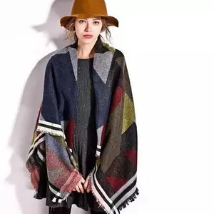 Nuove donne di lana Lavorato A Maglia Poncho di Alta del collare del plaid scialli wrap double sided caldo di inverno del Cappotto del capo