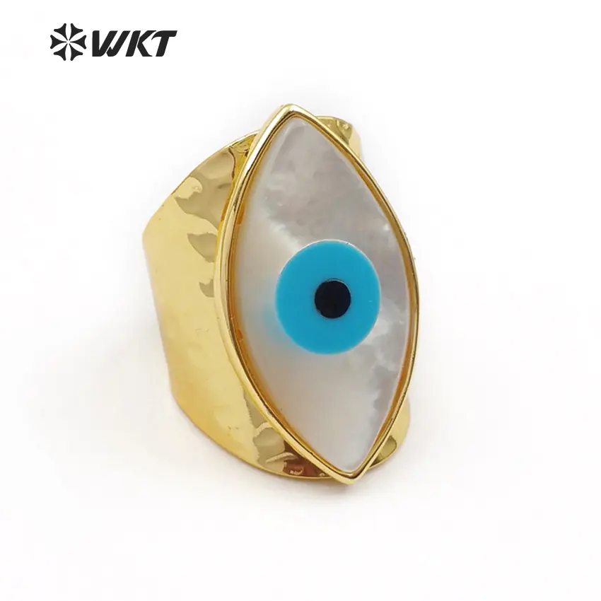 WT-R312 Groothandel Shell Een Eye Ringen Vrouwen Dainty Een Oog Sieraden Natuurlijke Schelp Met Gold Bezel Charm Verstelbare Ringen