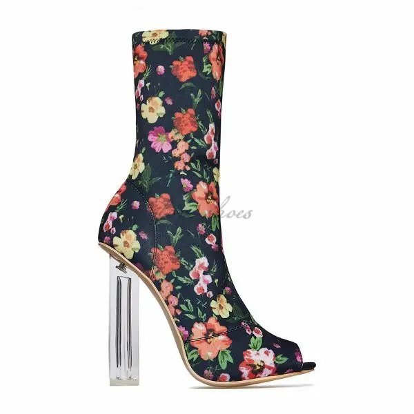women boots 2017 sexy clear high heel Lycra women's ankle boots shoes