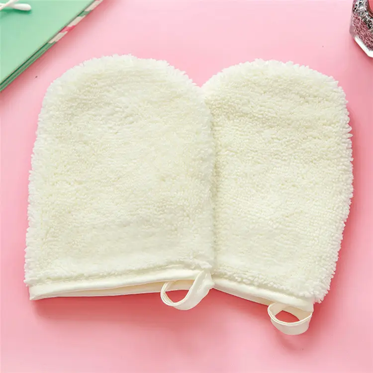 Custom LOGO Microfiber Face Cleansing Gloves Reusable Facial Cloth Pads Makeup Remover Glove
