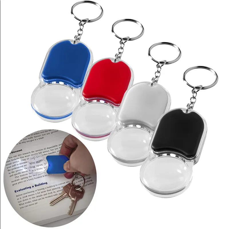 Promotional Folding Illuminated Mini Magnifier Keychain, Led Flashlight with Magnifier and Key Holder