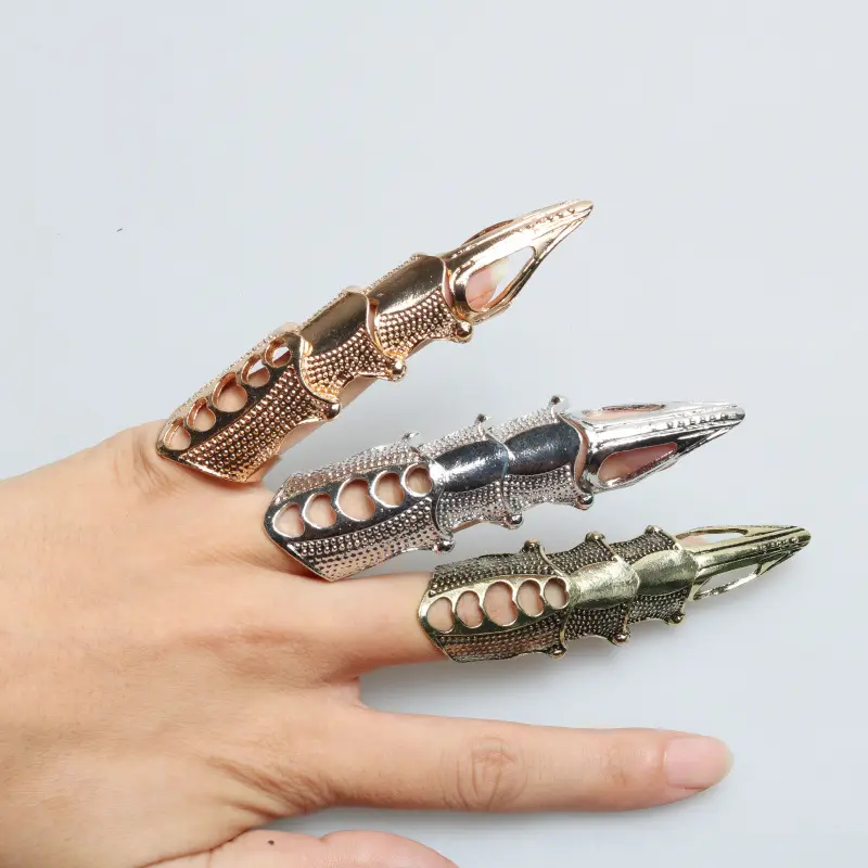 Bán Chạy Nhất 3 Cái Vintage Gothic Uốn Cong Doanh Nail Nhẫn-Điều Chỉnh Punk Phóng Đại Kim Loại Giáp Finger Knuckle Nhẫn