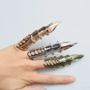 Best Selling 3 Pcs Vintage Gothic Bendable Joint Nail Ring - Adjustable Punk Exaggerated Metal Armoring Finger Knuckle Ring