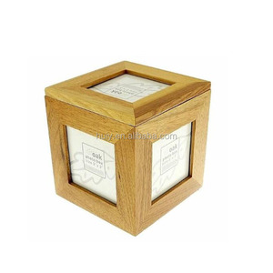 custom logo oak wooden cube photo box picture frame box