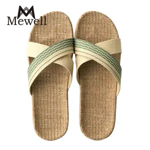 Summer new model sandals straw linen indoor men's slides fashionable platform house slipper for women pantuflas