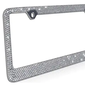 Pure Handmade Bling Bling Crystal Rhinestones Stainless License Plate Frame Bonus Matching Screws Caps