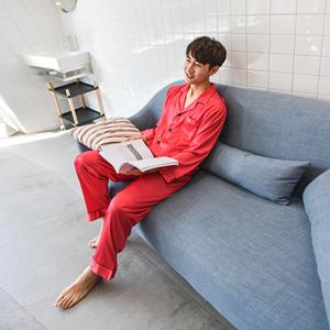 Maschio casa di abbigliamento allentato indumenti da notte degli uomini classico Raso di seta Pigiama Lungo Button-Down Pj Set Indumenti Da Notte Loungewear - Product Image 6