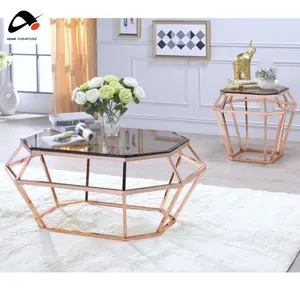 Dessus en verre trempé doré en acier inoxydable de luxe moderne, meubles de salon, décoration de table basse