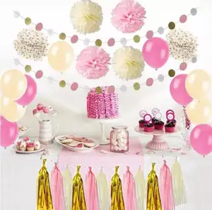 Tessuto Pom Pom Fiore di Carta Puntini Cerchio Ghirlanda con Palloncini All'ingrosso Decorazioni Del Partito Di Compleanno Forniture