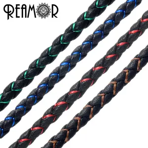REAMOR — corde en cuir véritable tressé en soie, couleurs rouge, vert, bleu, 4mm, cordon pour bricolage, confection de bijoux artisanaux
