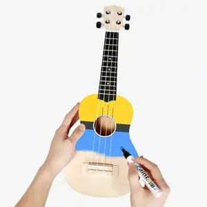 Buat Sendiri Ukulele Kayu 21 Inci Mainan Anak DIY, Set Mainan Rakit