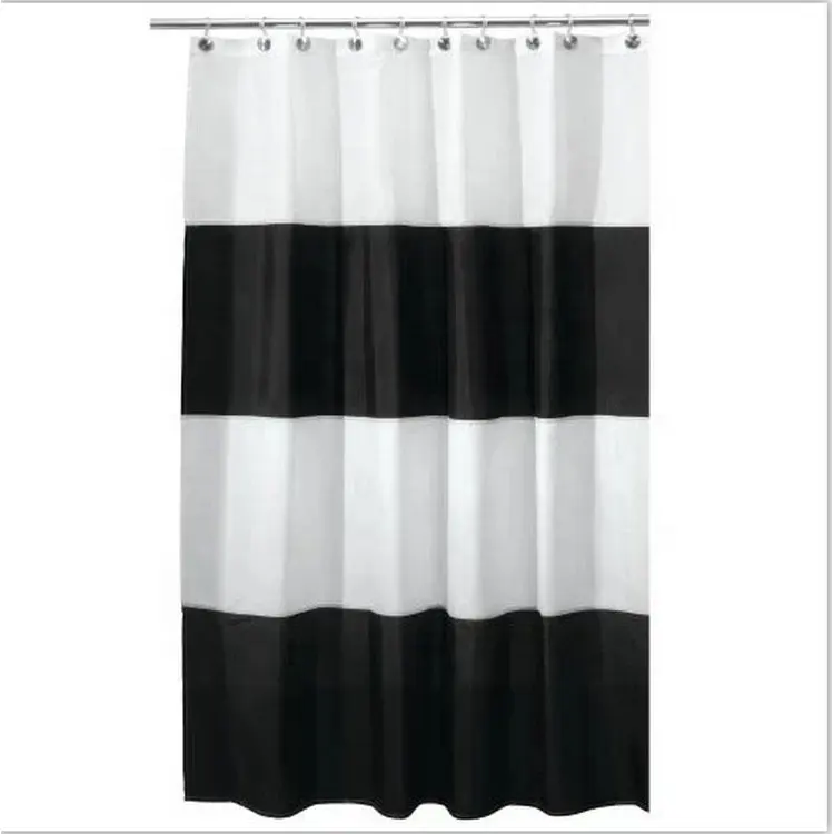 2023 Best Seller China Factory Wholesale Waterproof Black and White Blue Colour PVC Strip Popular Shower Curtains