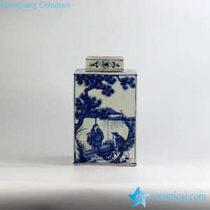 RYUK15-B dinastia Qing Kangxi Emperor era riproduzione vernice a mano antica agricoltura cinese modello di vita quadrato in ceramica blu <span class=keywords><strong>e</strong></span> wh - Product Image 3