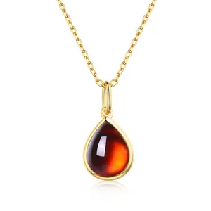 Natural gemstone jewellery S925 silver birthstone garnet waterdrop pendant necklace