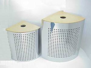 Juego de 2 cestas de lavandería de madera con forma ovalada de cuerpo de acero inoxidable - Product Image 5