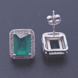 925 Sterling Silver Verde Rettangolare Zircone <span class=keywords><strong>Orecchini</strong></span> Della Vite Prigioniera con Bianco CZ Set di Gioielli per la Donna Gioielli Set - Product Image 3