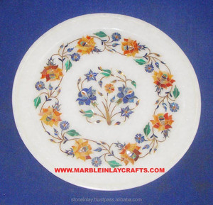 Plaque ronde à incrustation de marbre blanc poli, 15 pièces, vente en gros - Product Image 1