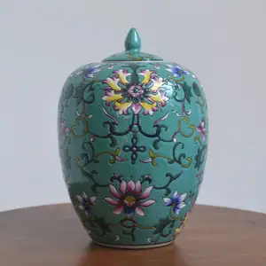 Jingdezhen hand painted porcelain famille rose ceramic green antique ginger jars