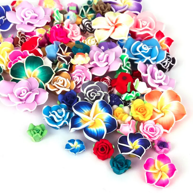 Mezcla de colores, cerámica hecha a mano, arcilla polimérica suave, rosas/Flores de huevo para joyería de moda, accesorio DIY