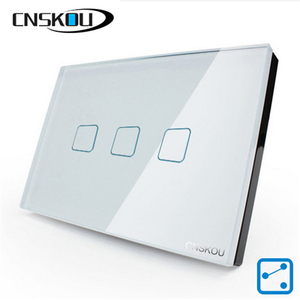 Saklar Sentuh Dinding Otomatisasi Rumah Pintar <span class=keywords><strong>3</strong></span>-Gang <span class=keywords><strong>2</strong></span>-Arah Tiang Tunggal Panel Kaca 2000W Standar AS Hitam Putih - Product Image 3