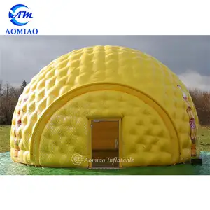 Duurzame gele ronde canvas tent opblaasbare dome huis voor camping opblaasbare sneeuwbol tent te koop