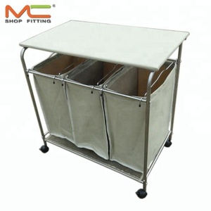 Hotel &amp; Hospital Laundry Trolley with 3 Steel Hampers Steel Laundry <strong>Service</strong> <strong>Cart</strong> with OEM Customization Support - Product Image 5