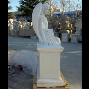 Marmo bianco <span class=keywords><strong>mourning</strong></span> ragazza angelo scultura statua di pietra per cimitero - Product Image 6
