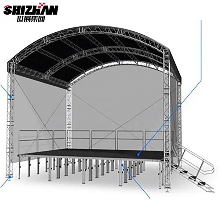 Escenario modular portátil para exteriores, sistema de armazón de techo