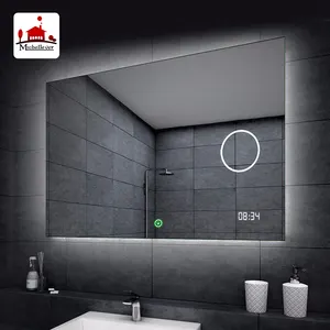 Specchi per trucco illuminati a parete di alta qualità 60x80 cm specchio intelligente per bagno a led con orologio