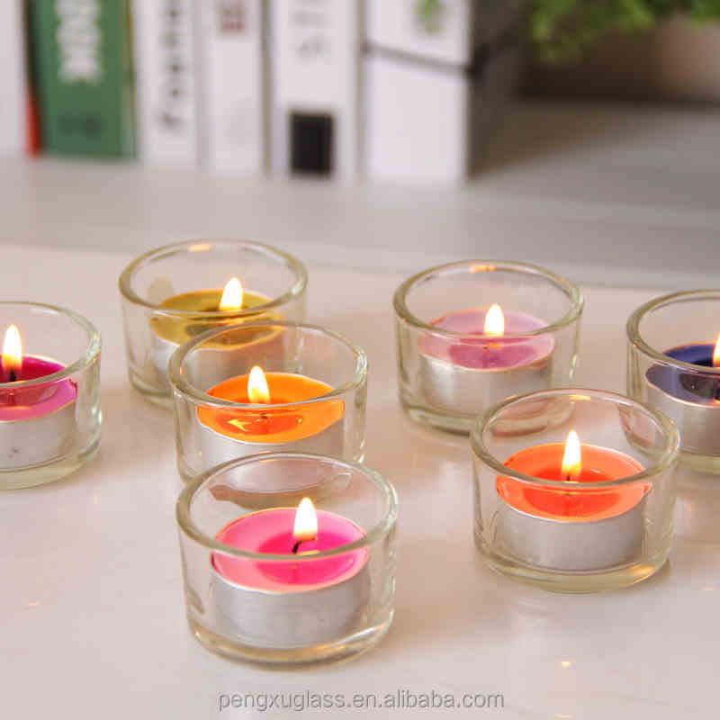 Mini décoratif couleur rouge clair en verre dépoli bougie conteneur/adapté aux besoins du client de lumière de thé pot titulaire