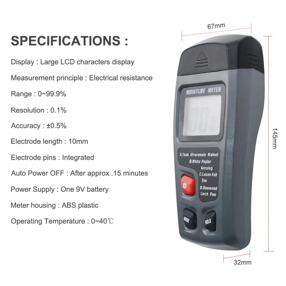 Dijital LCD Ahşap Nem Ölçer Dedektörü Higrometre 0-99% nem test cihazı