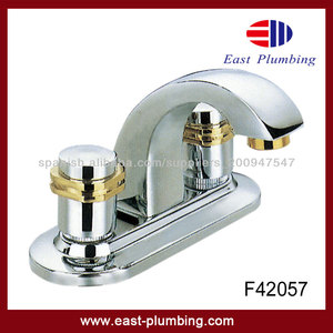 dos llaves, en ronda de zinc con acabado cromado y oro del grifo del lavabo caño arco F42057 - Product Image 1