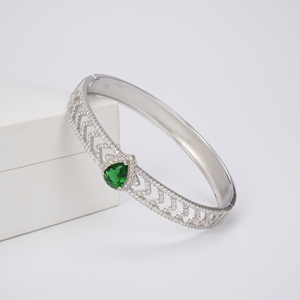 Wholesale Luxury Green Zircon 925 <strong>Solid</strong> <strong>Silver</strong> Bangle <strong>Bracelet</strong> for Women Water Drop Shaped Stone Bangle - Product Image 4