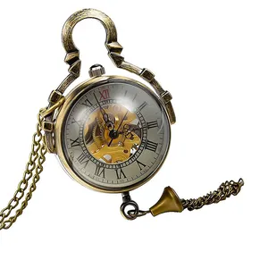 Reloj de bolsillo mecánico con cubierta trasera transparente y bola de cristal