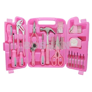149件热卖粉色工具组通用家用手动工具组带塑料储物盒盒手动工具组