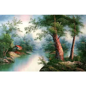 Hand painted landscape ceramic art tile mural