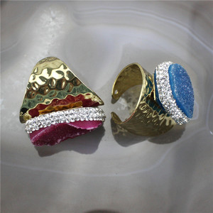 Bagues en laiton plaqué or CH-CKR0010, anneau en druse, bagues en pierre de cristal délicat, bijoux populaires, bon marché, vente en gros - Product Image 5